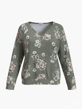 Maurice’s Floral Long Slit Sleeve Shirt Blouse Top Medium V-Neck